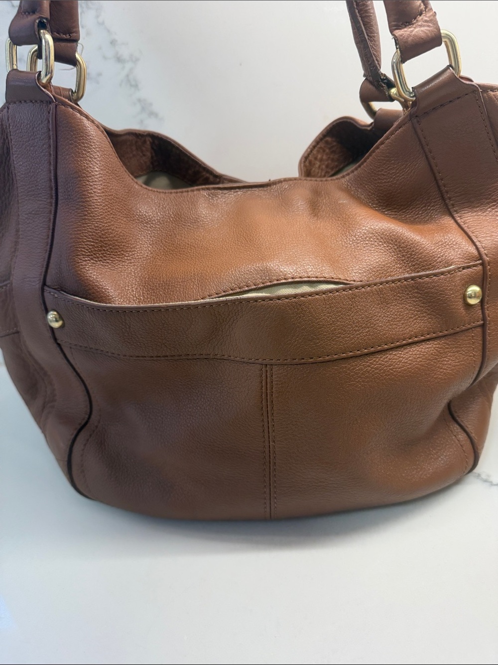 J Crew Classic Brown Leather Tote Handbag